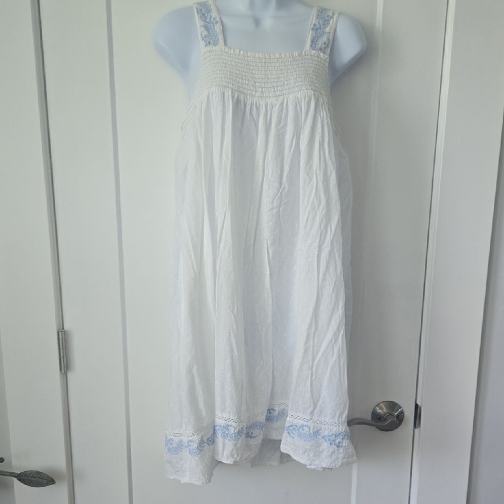 Blue and White Smocked Ruffled Sundress with Cap Sleeves